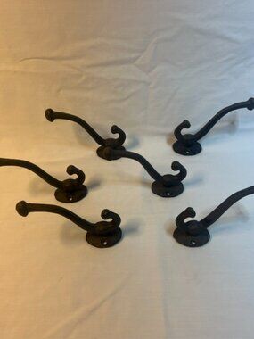 Set of Six (6) Cast Iron Coat Wall Hook 5" tall by 3 3/4" deep Six (6) 0908